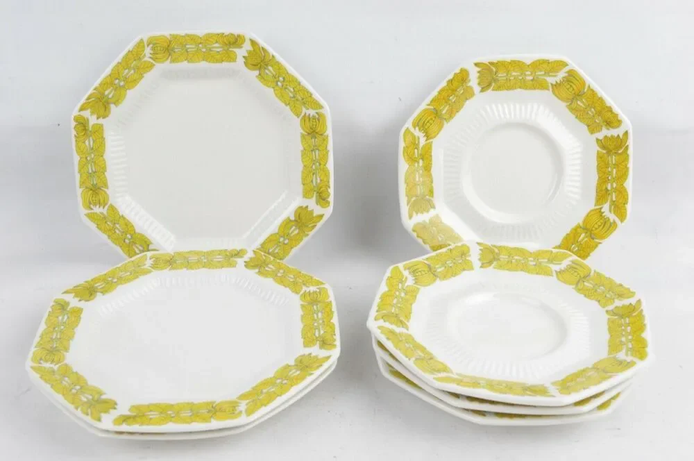Independence Ironstone Interpace Yellow Bouquet Saucers Plates Set 7pc